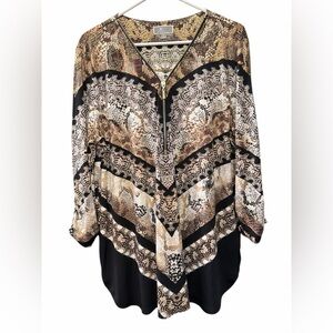 JM Collection Stylish Women's Animal Print Eden Lace Zipper Top Sz XL